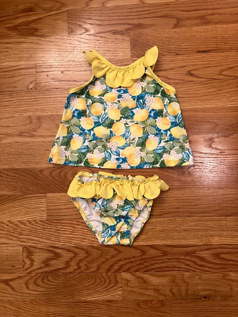 Girls Mayoral 12 month baby/toddler Yellow Lemon Floral Ruffle Tankini Set